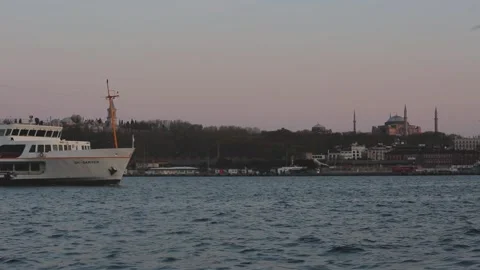 Steamship at Istanbul Bosphorus Stock Footage