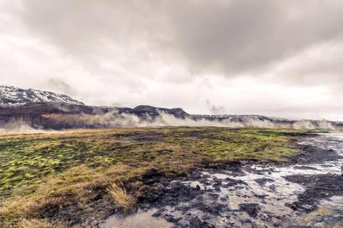 Steamy fields in iceland Stock Photos
