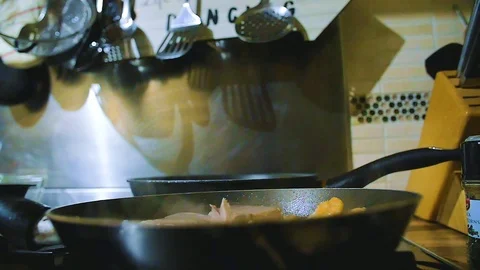 Steamy Frying Pan Slow Motion 9 Stock Footage 100865009