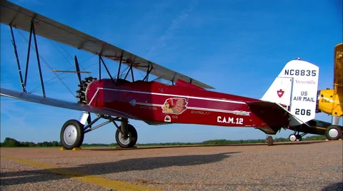 Stearman C3B Low Angle Rear Stat Stock Footage 68579336
