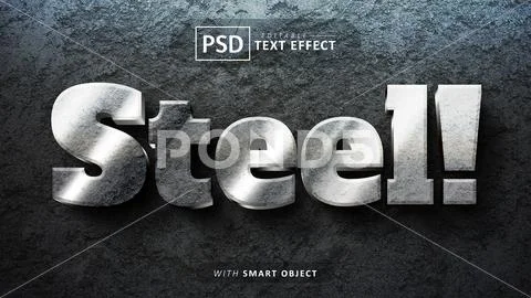 Steel 3d text effect editable PSD Template