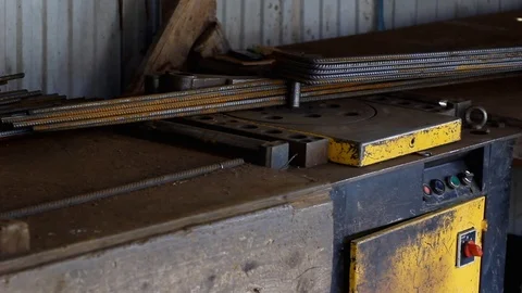 Steel bar bending machine at construction site Stock Footage 126839037