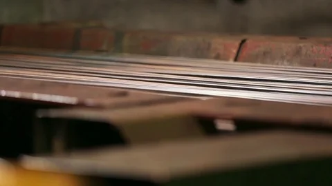 Steel bars moving on the conveyer m/s Stock Footage 72423158