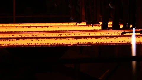 Steel Billets at Torch Cutting Stock Footage 97520078