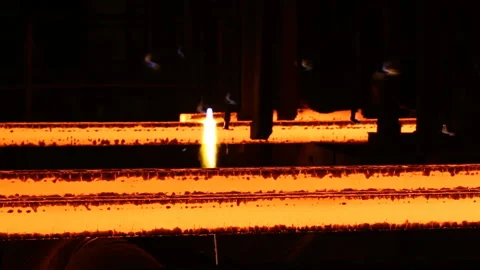 Steel Billets at Torch Cutting. Huge ironworks. Stock Footage 112953543