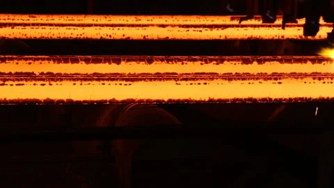 Steel Billets at Torch Cutting. Huge ironworks. Stock Footage 112954663