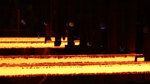 Steel Billets at Torch Cutting. Huge ironworks. Stock Footage 112954915