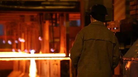 Steel Billets at Torch Cutting. Huge ironworks. Stock Footage 112956142