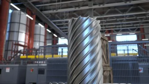 Steel block ready to be processed in industrial metalworking factory, 3D render Stock Illustration