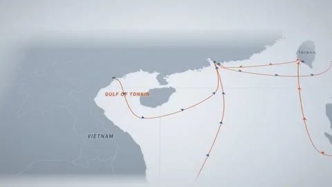 Steel Blue Perspective Map With Pulsing Lanes Tracing The Containers Route From Video stock 343730022
