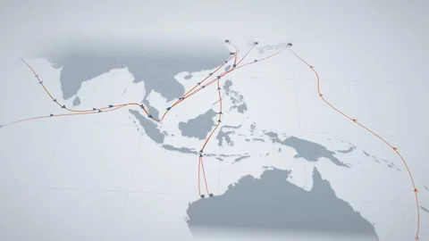 Steel Blue Perspective Map With Pulsing Lanes Tracing The Iron Ore Route From 스톡 동영상 343731209