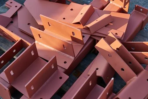 Steel bracket sections for building construction Stock Photos