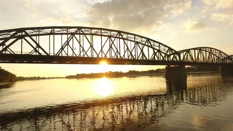 Steel Bridge in the Setting Sun Stock Footage 83167266