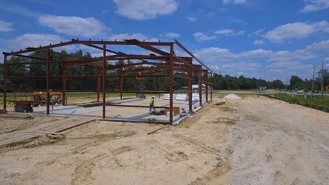 Steel Building Construction Framework Drone Shot Stock Footage 99565049