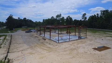 Steel Building Construction Framework Drone Shot 2 Stock Footage 99567528