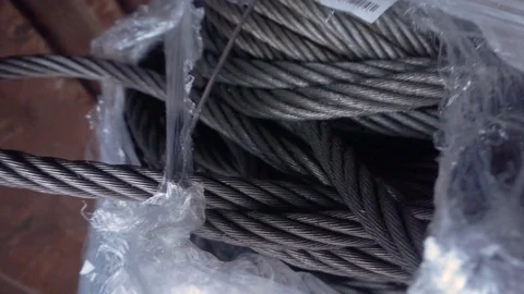 Steel cable is Packed in a container Stock Footage 123347994