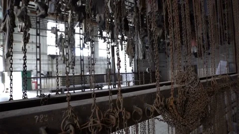 Steel chains in an old mine Stock Footage 75419788