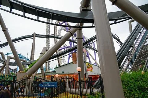 Steel construction of roller coasters Stock Photos