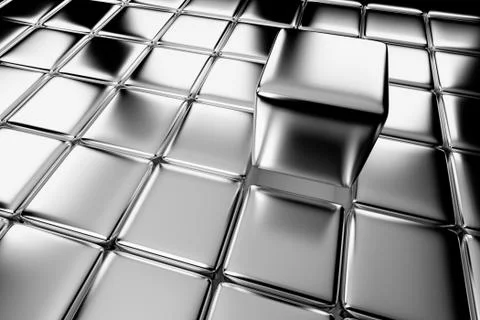 Steel cube standing out in crowd Stock Illustration