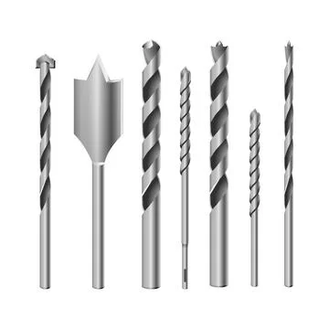 Steel drill bit vector illustration in 3D style. Metal auger icon with spiral Stock Illustration