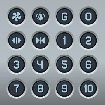 Steel Elevator Buttons Panel Set. Vector Stockillustratie