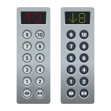 Steel Elevator Buttons Panel Set. Vector 스톡 일러스트
