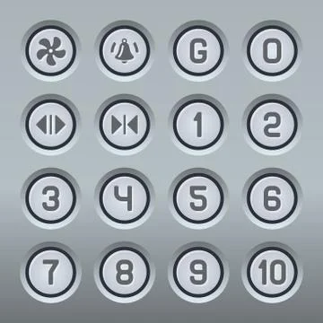 Steel Elevator Buttons Panel Set. Vector Иллюстрация