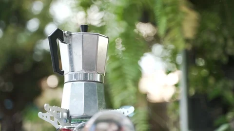 Steel espresso coffee maker or moka pot Video stock 119697702