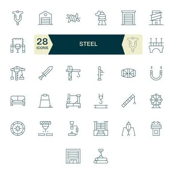 Steel Exclusive Vector Set featuring 32 Thin Line Pixel Aligned Retina Read.. Stock Illustration