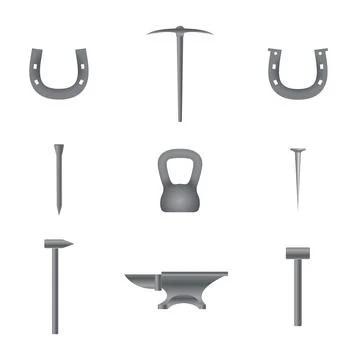 Steel forge set, 3D vector illustration. Stock Illustration