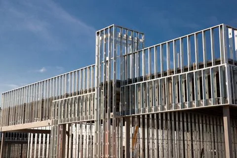 Steel frame in construction Stock Photos