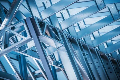 Steel Frame Structure Being Built at Construction Site Stock Photos