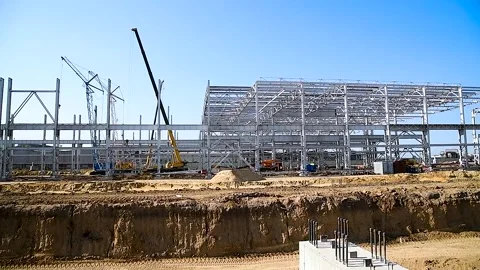 Steel frame structure building construction site Stock-Footage 271026481