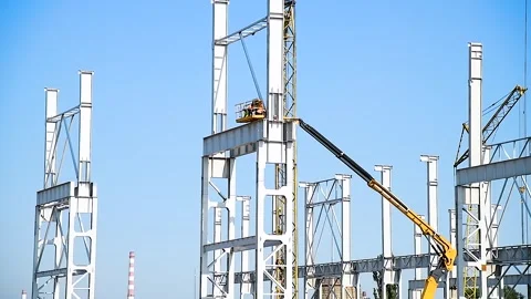 Steel frame structure building construction site Stock Footage 272299989