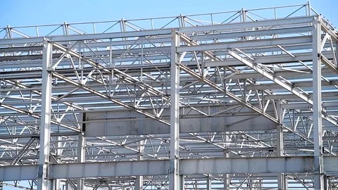 Steel frame structure building construction site Stock Footage 272299993