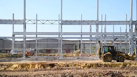 Steel frame structure building construction site Stock Footage 272300009