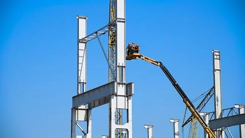 Steel frame structure building construction site Stock Footage 281508224