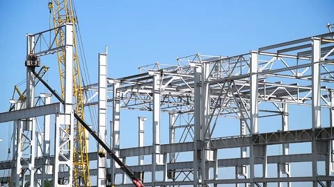 Steel frame structure building construction site Stock Footage 281508234