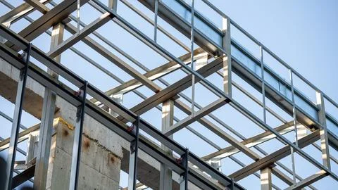 Steel frame structure of a building under construction Stock-Fotos