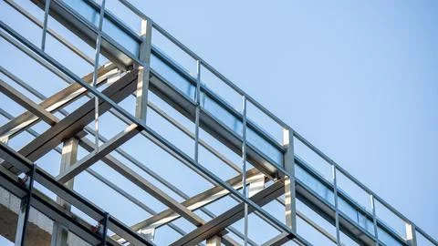 Steel frame structure of a building under construction Stock Photos