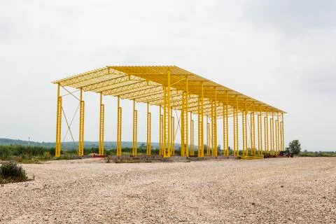 Steel frame structure is under construction. Stock Photos