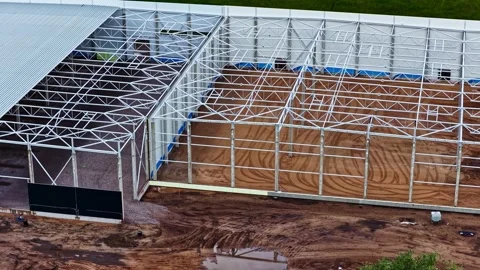 Steel Frame Warehouse Construction Site From Above Stock Footage 341543598