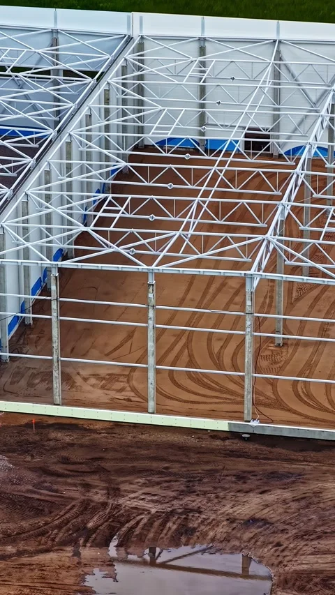 Steel Framework and Support Structure at Industrial Build Site Video stock 337387120