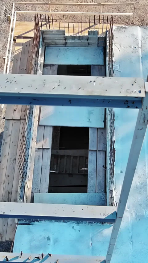 Steel framework frame beams industrial commercial building Stock Footage 258775180