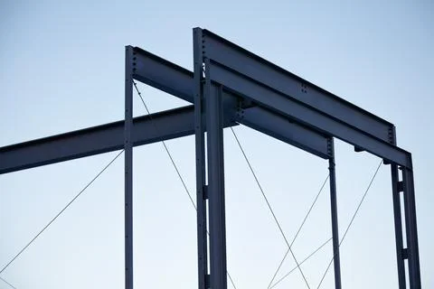 Steel Framework Metal Structure Construction Under Clear Sky Stock-Fotos