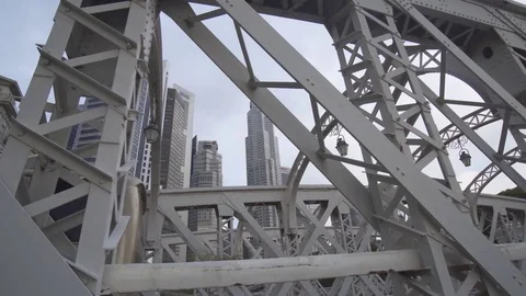Steel girders and structural pieces of the historic Anderson Bridge. Stock Footage