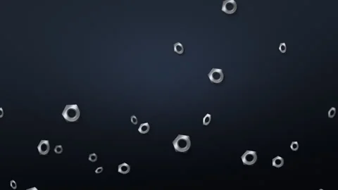 Steel hex nuts falling on dark blue, industrial hardware 4K seamless loop Stock Footage 347991731