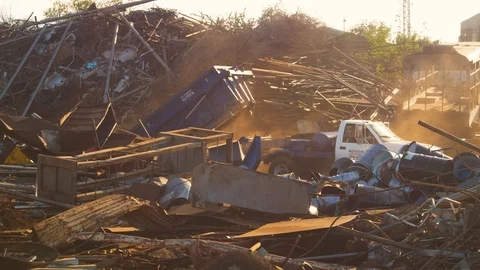 Steel junk yard recycle process Stock Footage 119488517