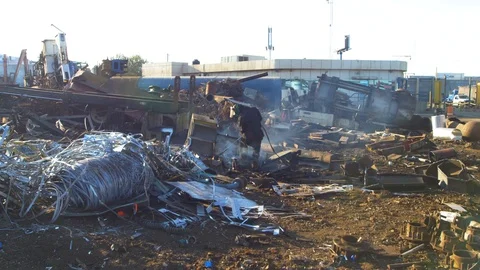 Steel junk yard recycle process Video stock 119488942