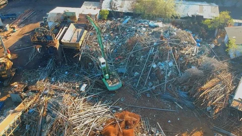 Steel junk yard recycle process Video stock 119489113
